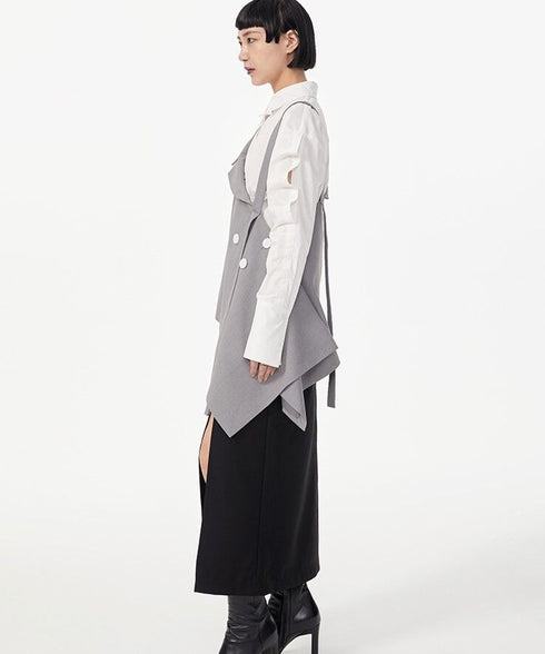 Asymmetric Layered Buttoned Vest